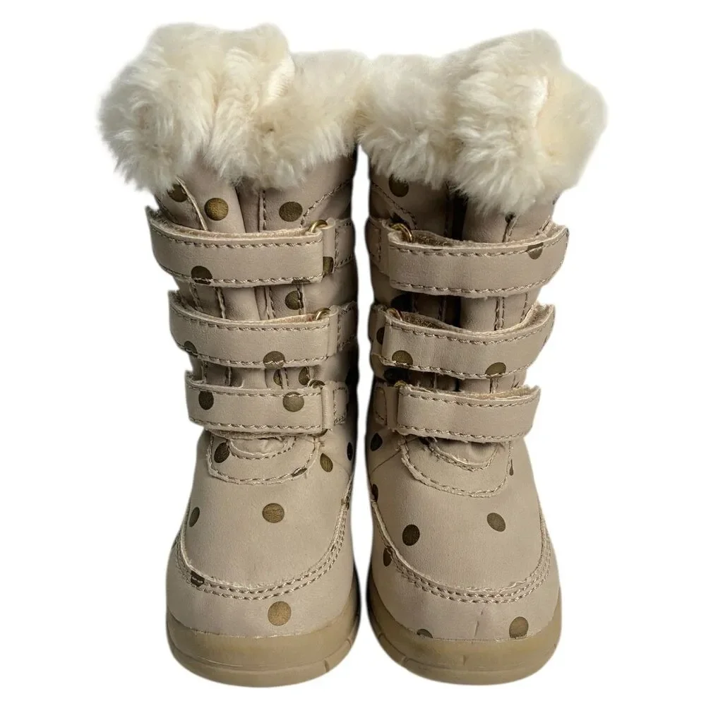 Baby GAP Winter Snow Boots Faux Fur Lined Insulated Beige Toddler Girl Size 5